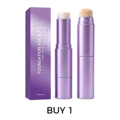 🤍✨ 2-in-1 Color-Changing Foundation Stick – Built-In Brush, Smooth Buildable Coverage & Easy On-the-Go Makeup 💄🌸