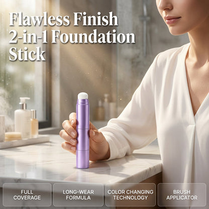 🤍✨ 2-in-1 Color-Changing Foundation Stick – Built-In Brush, Smooth Buildable Coverage & Easy On-the-Go Makeup 💄🌸